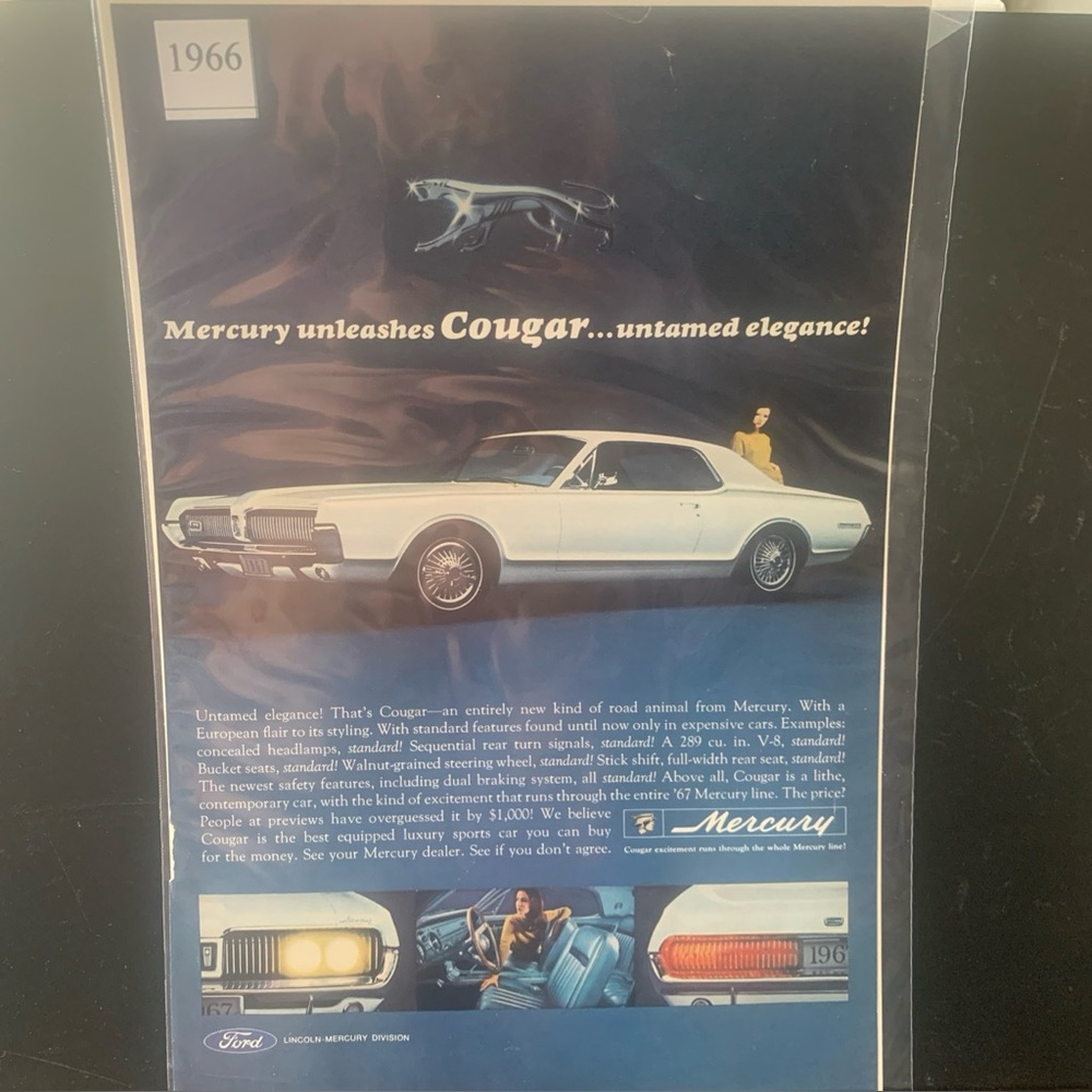 Vintage 1966 Mercury Cougar Untamed Elegance Thats Cougar Ad Advertisement